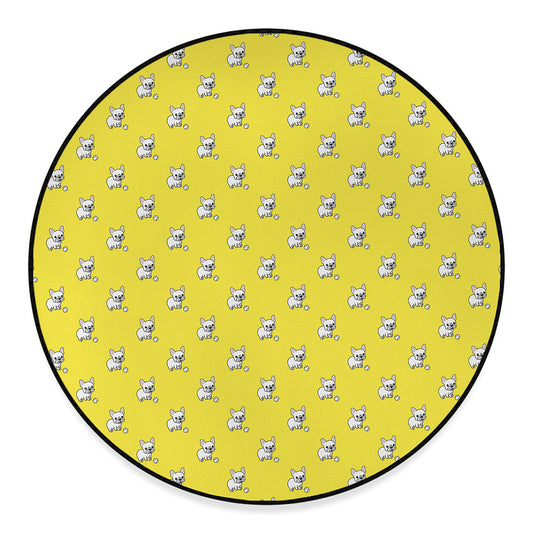 French Bulldog Puppy With Baseball Print Round Floor Mat
