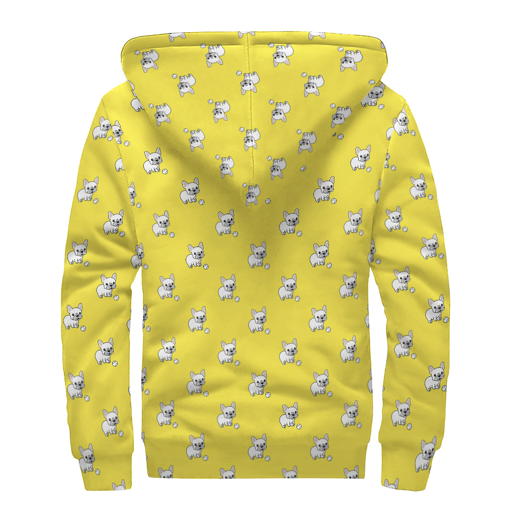 French Bulldog Puppy With Baseball Print Sherpa Lined Zip Up Hoodie