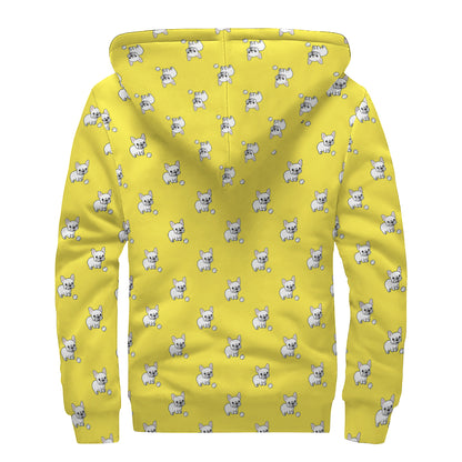 French Bulldog Puppy With Baseball Print Sherpa Lined Zip Up Hoodie
