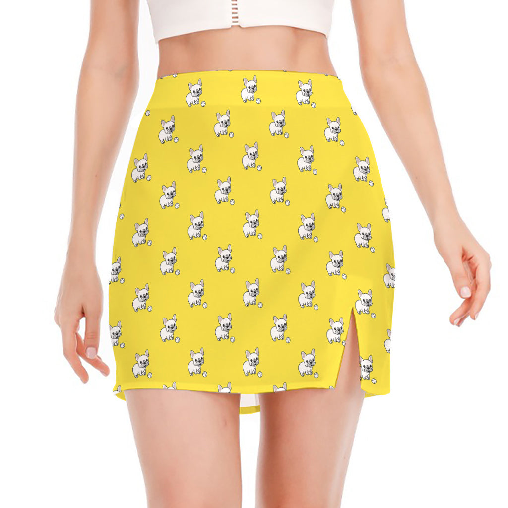 French Bulldog Puppy With Baseball Print Side Slit Mini Skirt