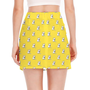 French Bulldog Puppy With Baseball Print Side Slit Mini Skirt