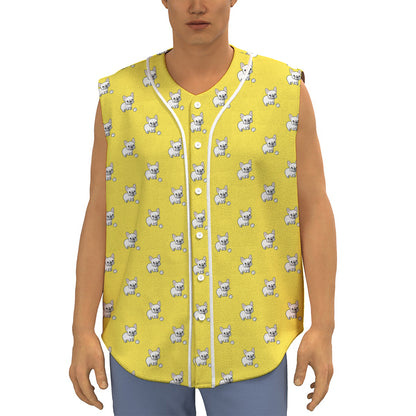 French Bulldog Puppy With Baseball Print Sleeveless Baseball Jersey