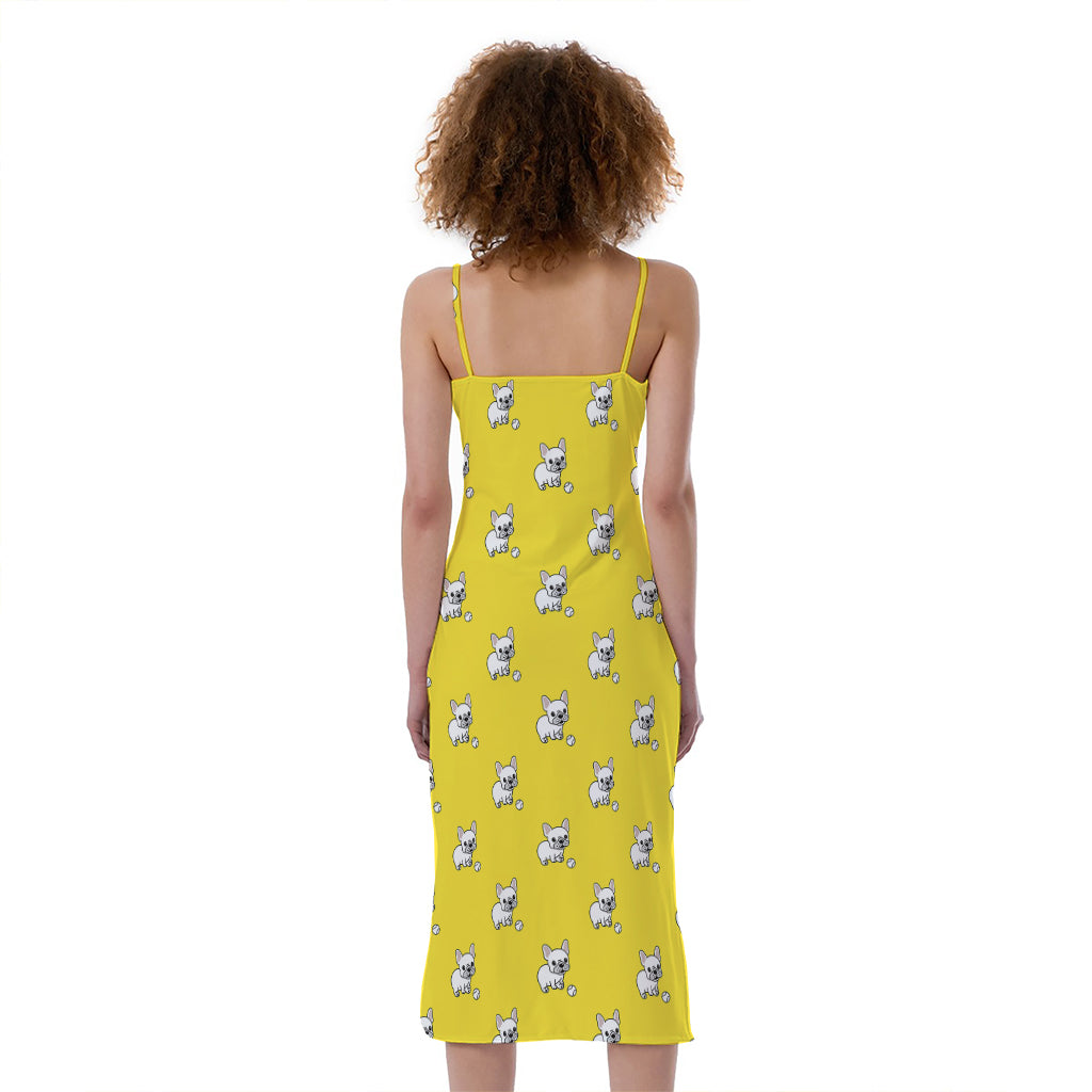 French Bulldog Puppy With Baseball Print Slim Fit Midi Cami Dress