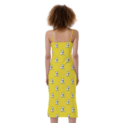 French Bulldog Puppy With Baseball Print Slim Fit Midi Cami Dress