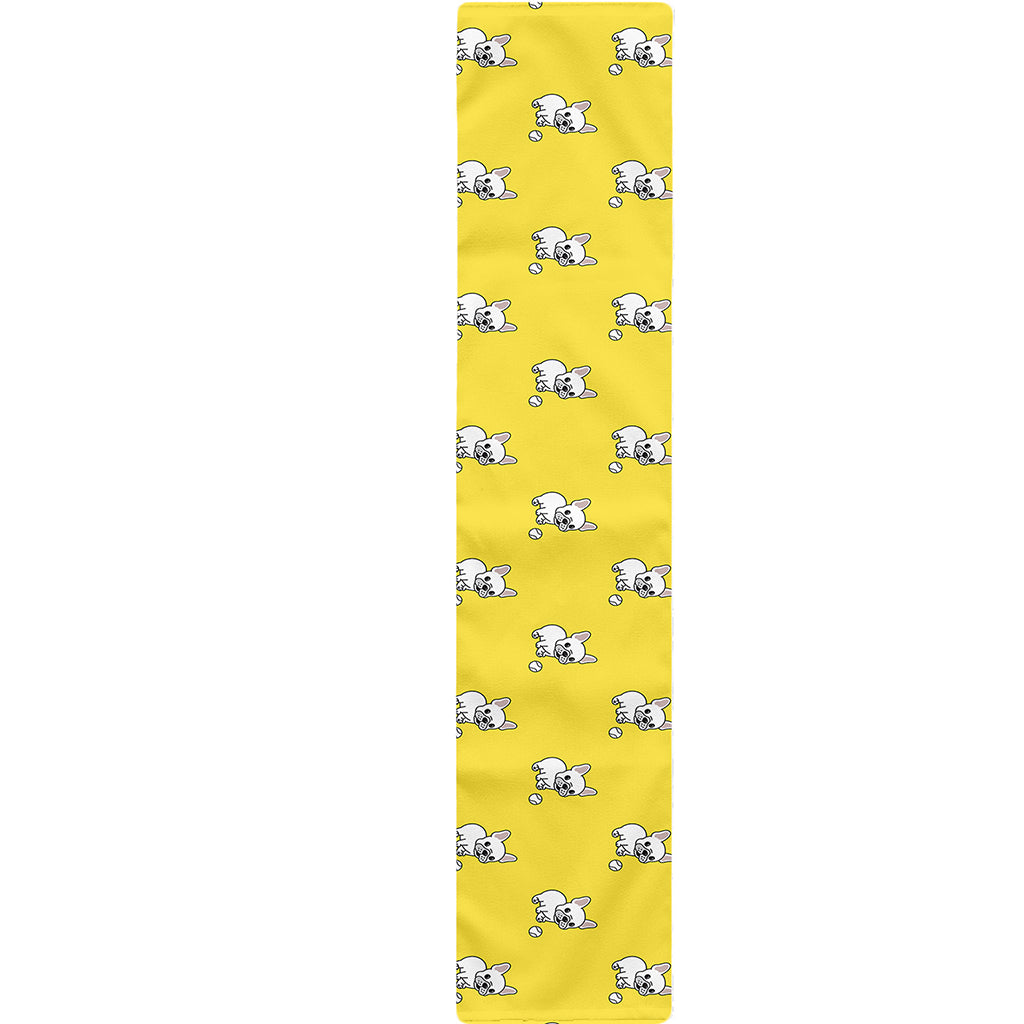 French Bulldog Puppy With Baseball Print Table Runner