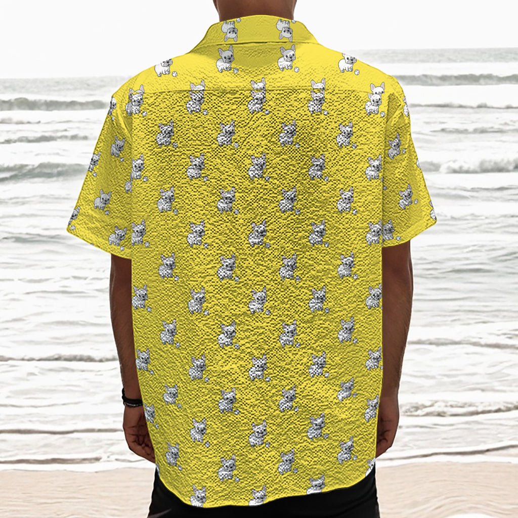 French Bulldog Puppy With Baseball Print Textured Short Sleeve Shirt