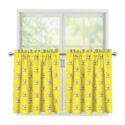 French Bulldog Puppy With Baseball Print Tier Curtains