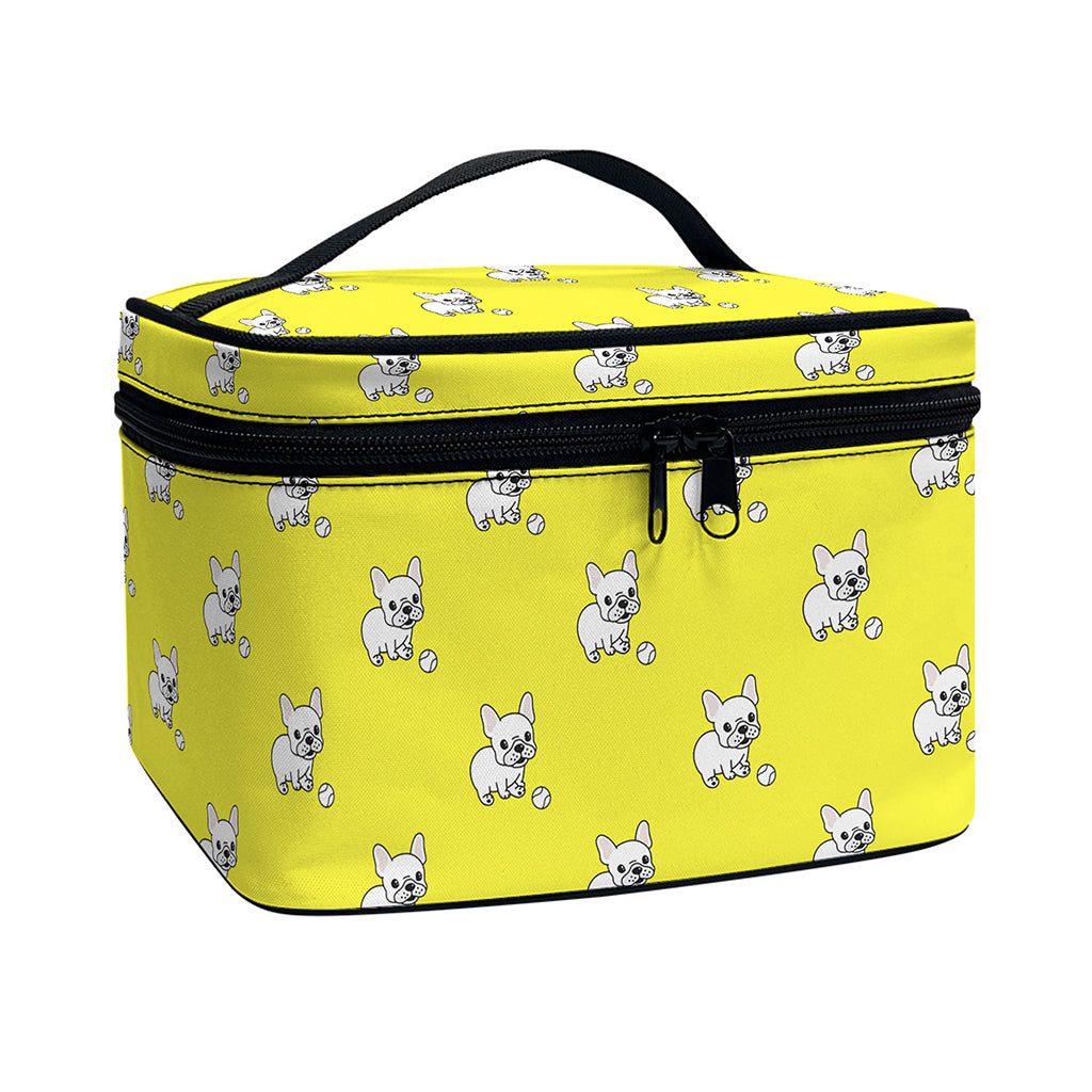 French Bulldog Puppy With Baseball Print Travel Makeup Bag