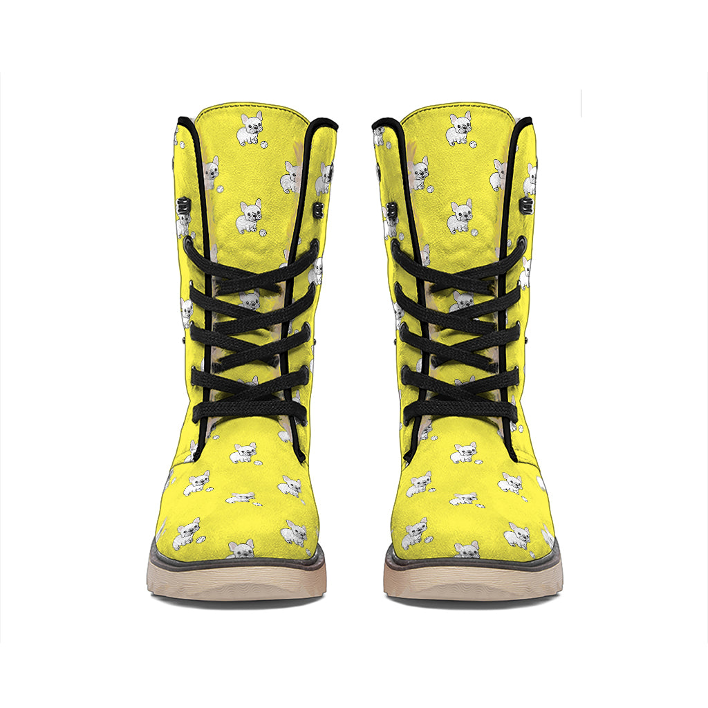 French Bulldog Puppy With Baseball Print Winter Boots