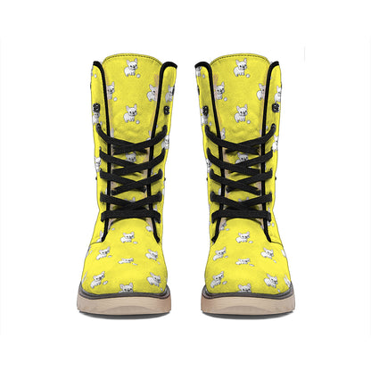 French Bulldog Puppy With Baseball Print Winter Boots