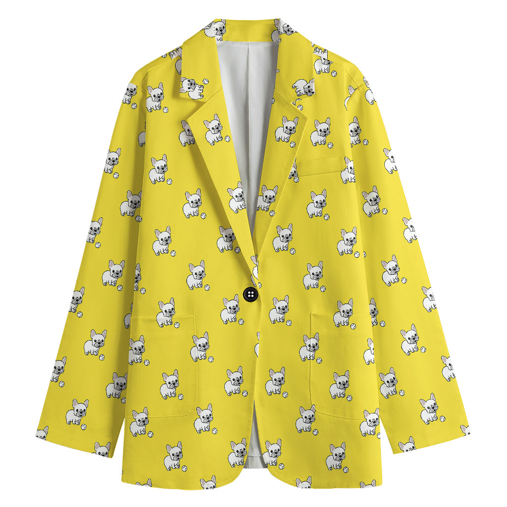 French Bulldog Puppy With Baseball Print Women's Cotton Blazer