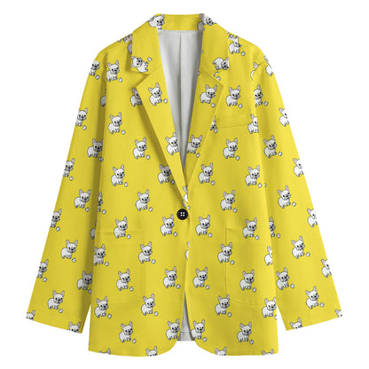 French Bulldog Puppy With Baseball Print Women's Cotton Blazer