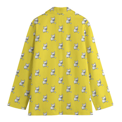 French Bulldog Puppy With Baseball Print Women's Cotton Blazer