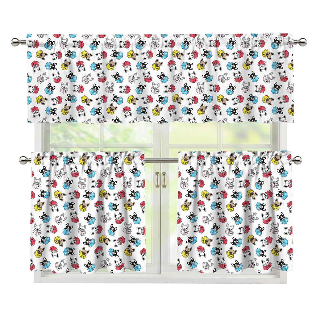 French Bulldog Reading Book Print 3 Piece Kitchen Curtains