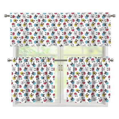 French Bulldog Reading Book Print 3 Piece Kitchen Curtains