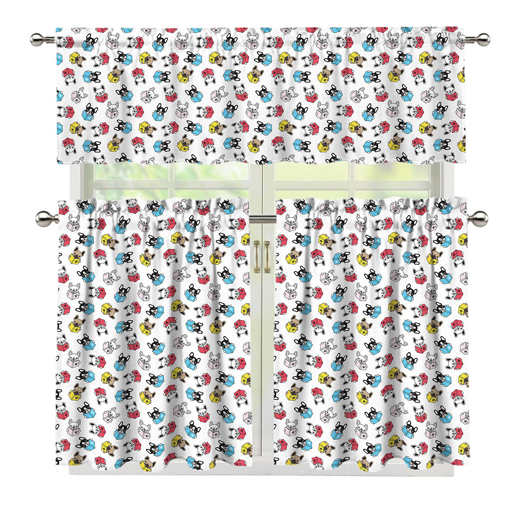 French Bulldog Reading Book Print 3 Piece Kitchen Curtains