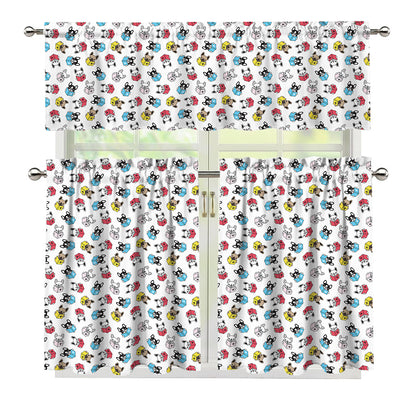 French Bulldog Reading Book Print 3 Piece Kitchen Curtains