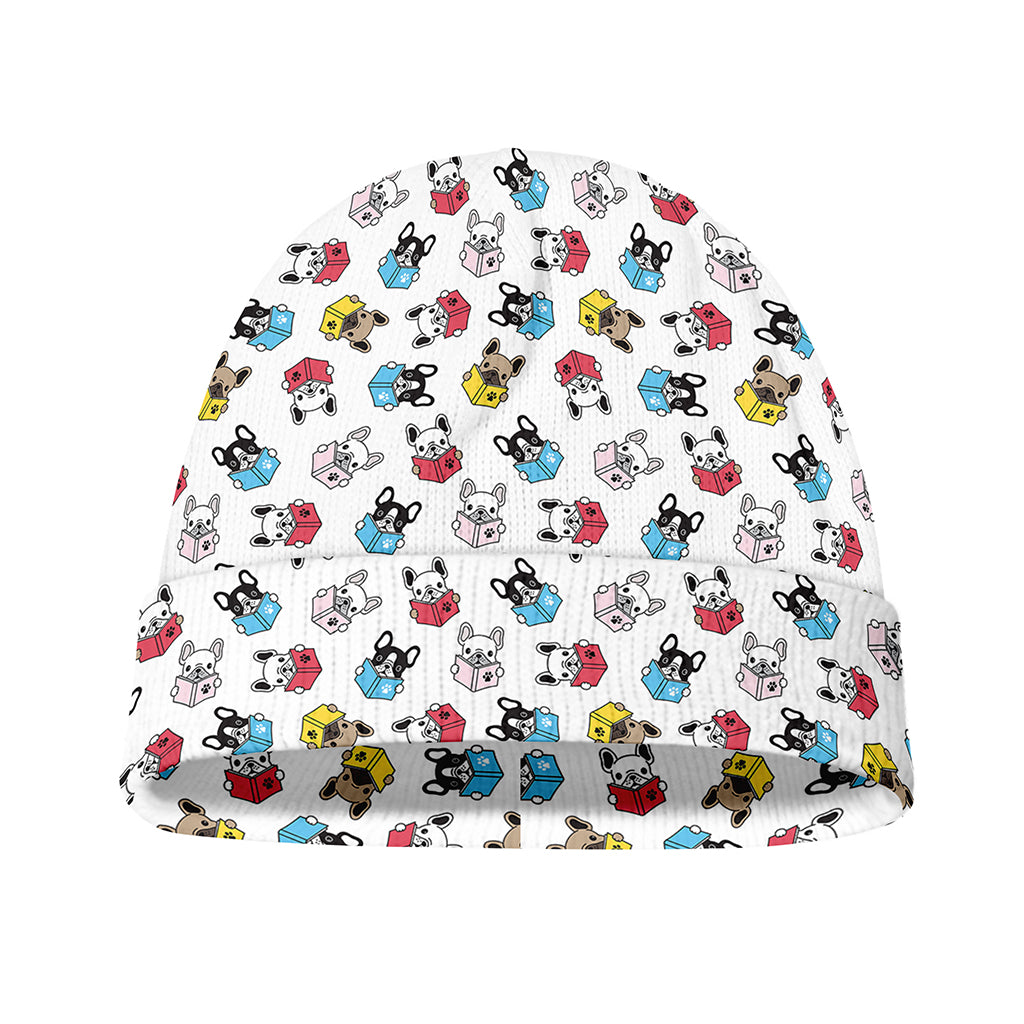 French Bulldog Reading Book Print Beanie