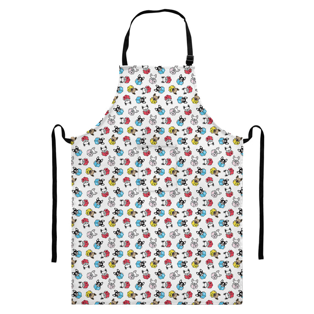French Bulldog Reading Book Print Bib Apron With Pocket