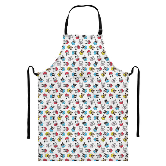 French Bulldog Reading Book Print Bib Apron With Pocket