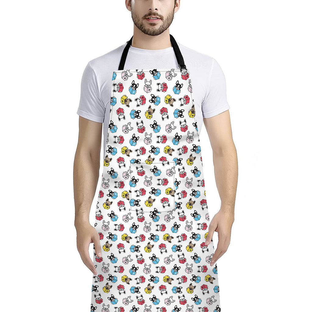 French Bulldog Reading Book Print Bib Apron With Pocket