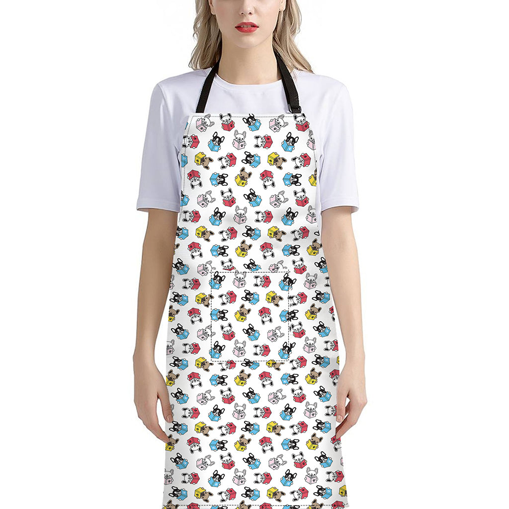 French Bulldog Reading Book Print Bib Apron With Pocket