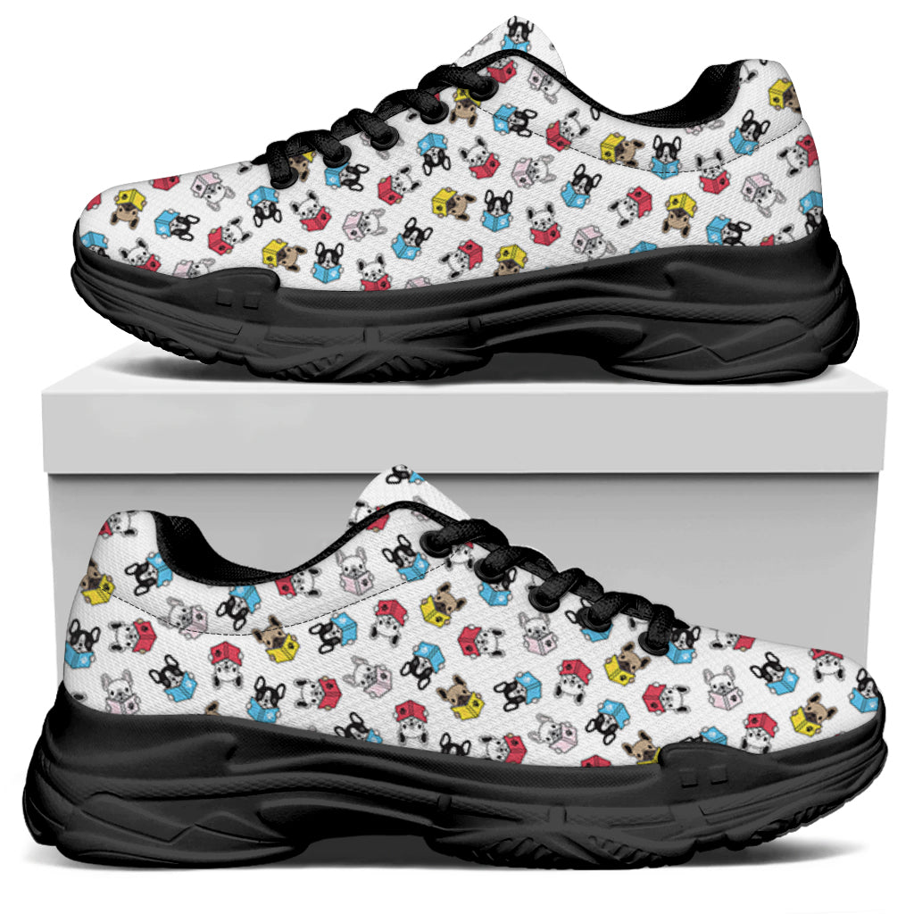French Bulldog Reading Book Print Black Chunky Shoes