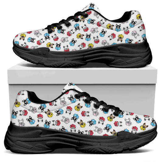 French Bulldog Reading Book Print Black Chunky Shoes