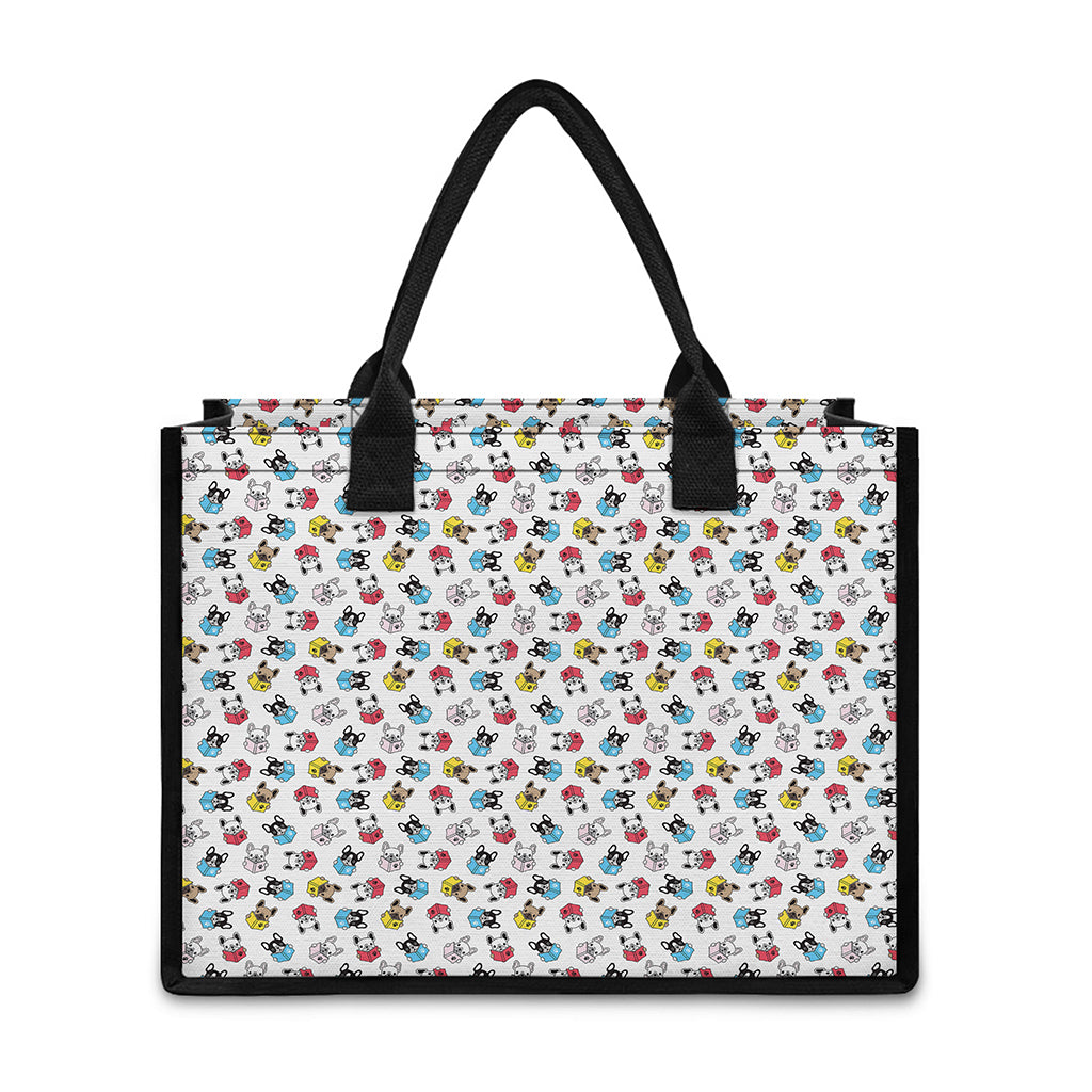 French Bulldog Reading Book Print Canvas Tote Bag