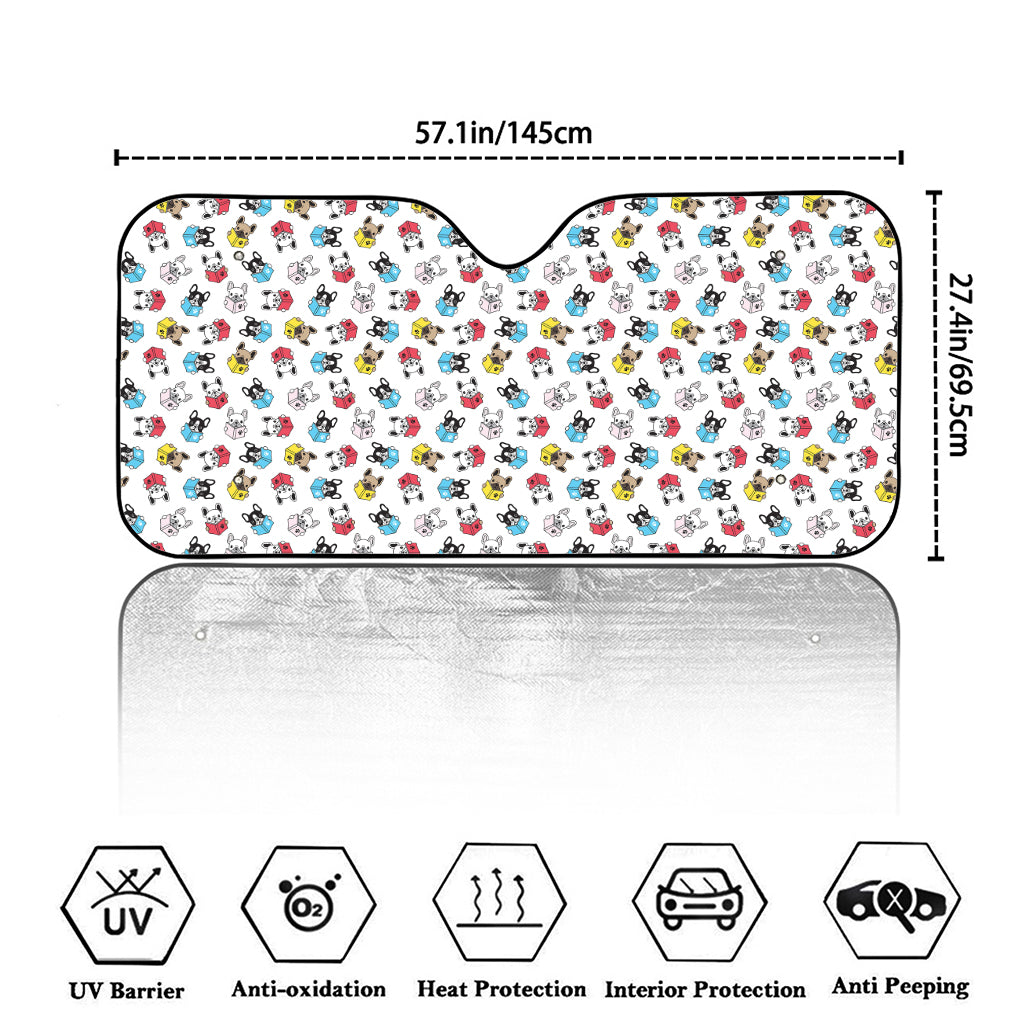 French Bulldog Reading Book Print Car Windshield Sun Shade