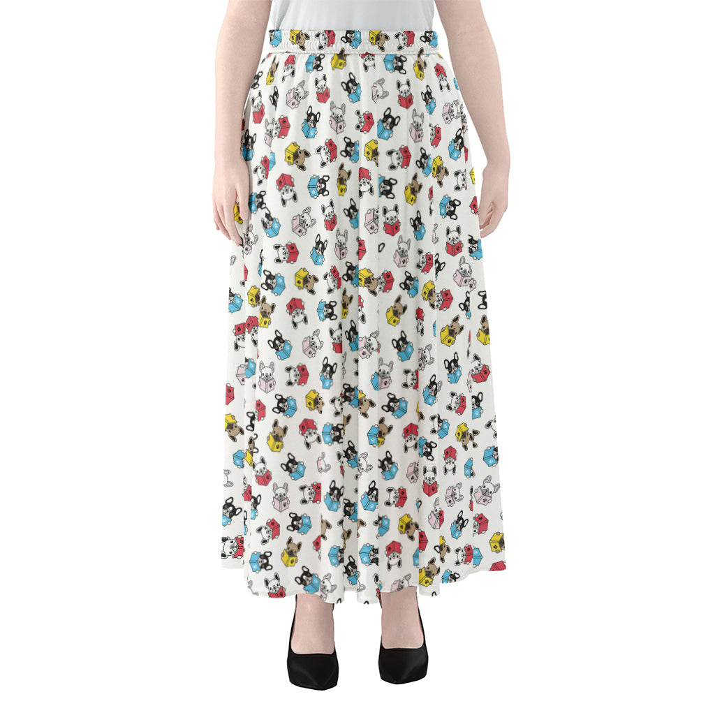 French Bulldog Reading Book Print Chiffon Maxi Skirt