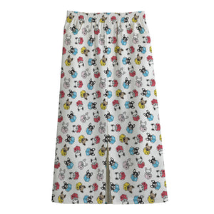 French Bulldog Reading Book Print Cotton Front Slit Maxi Skirt