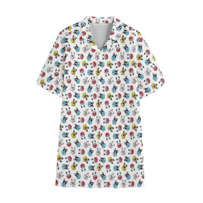 French Bulldog Reading Book Print Cotton Hawaiian Shirt