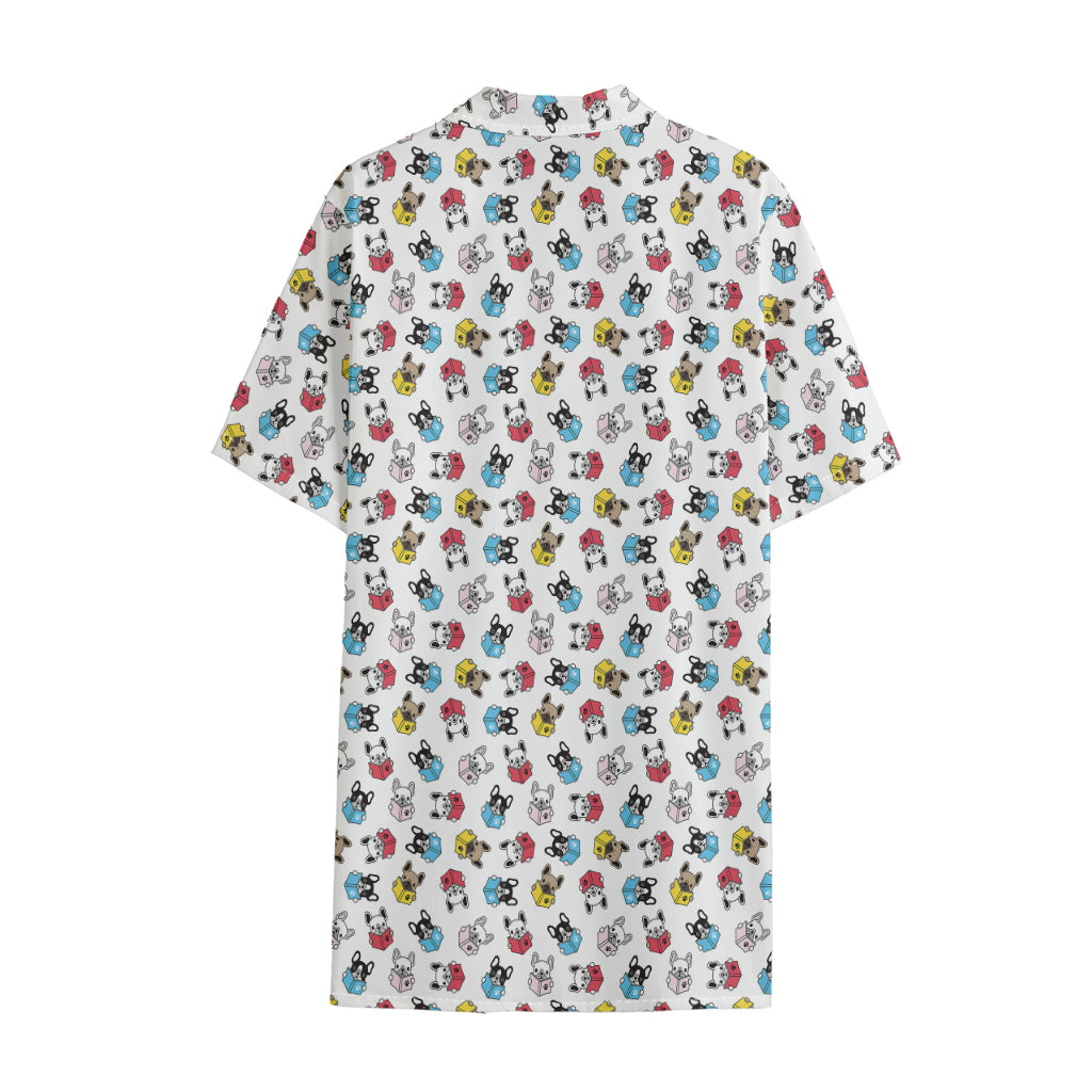 French Bulldog Reading Book Print Cotton Hawaiian Shirt