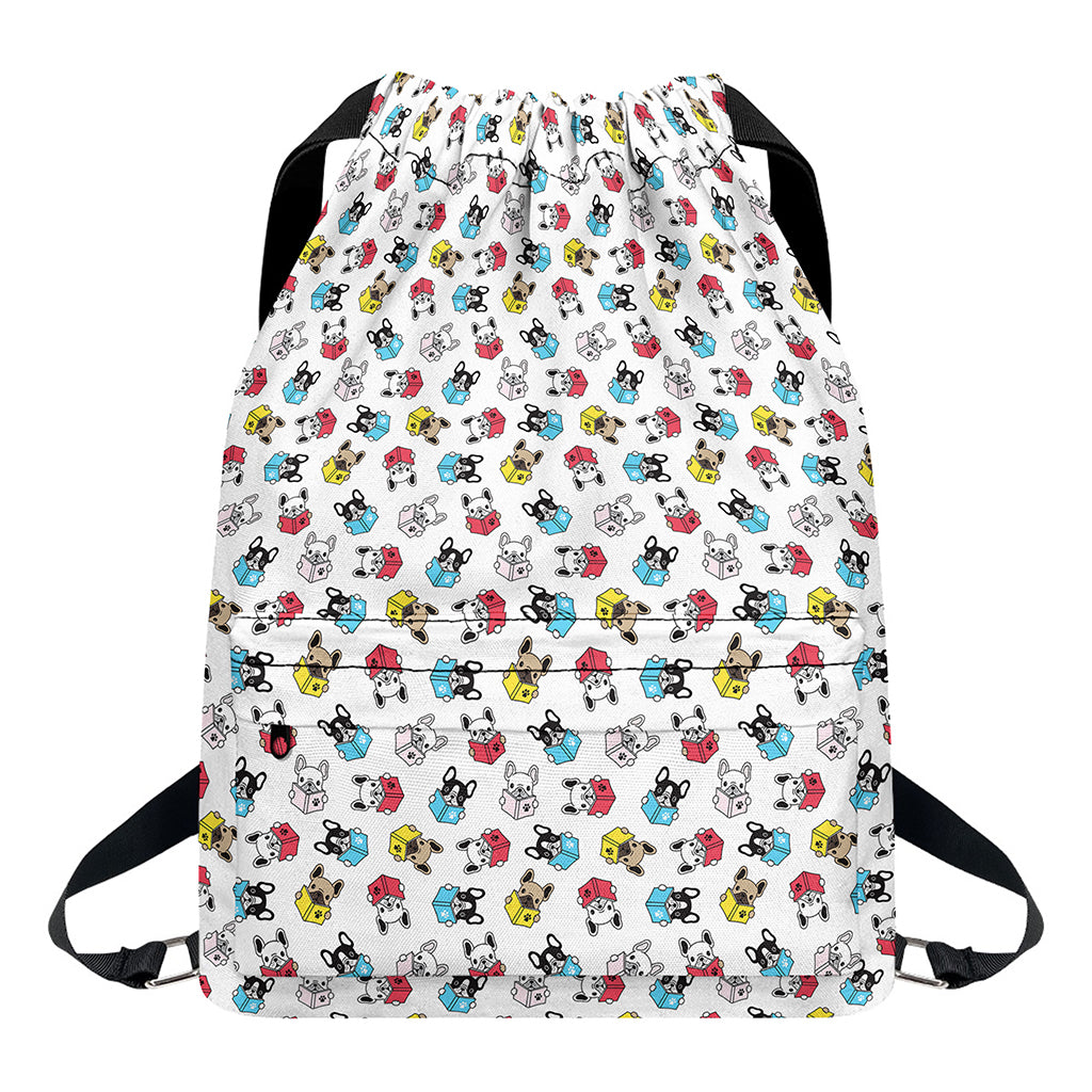 French Bulldog Reading Book Print Drawstring Backpack