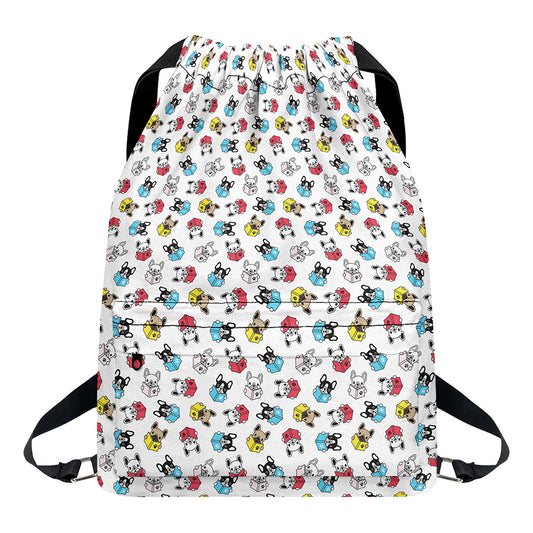 French Bulldog Reading Book Print Drawstring Backpack