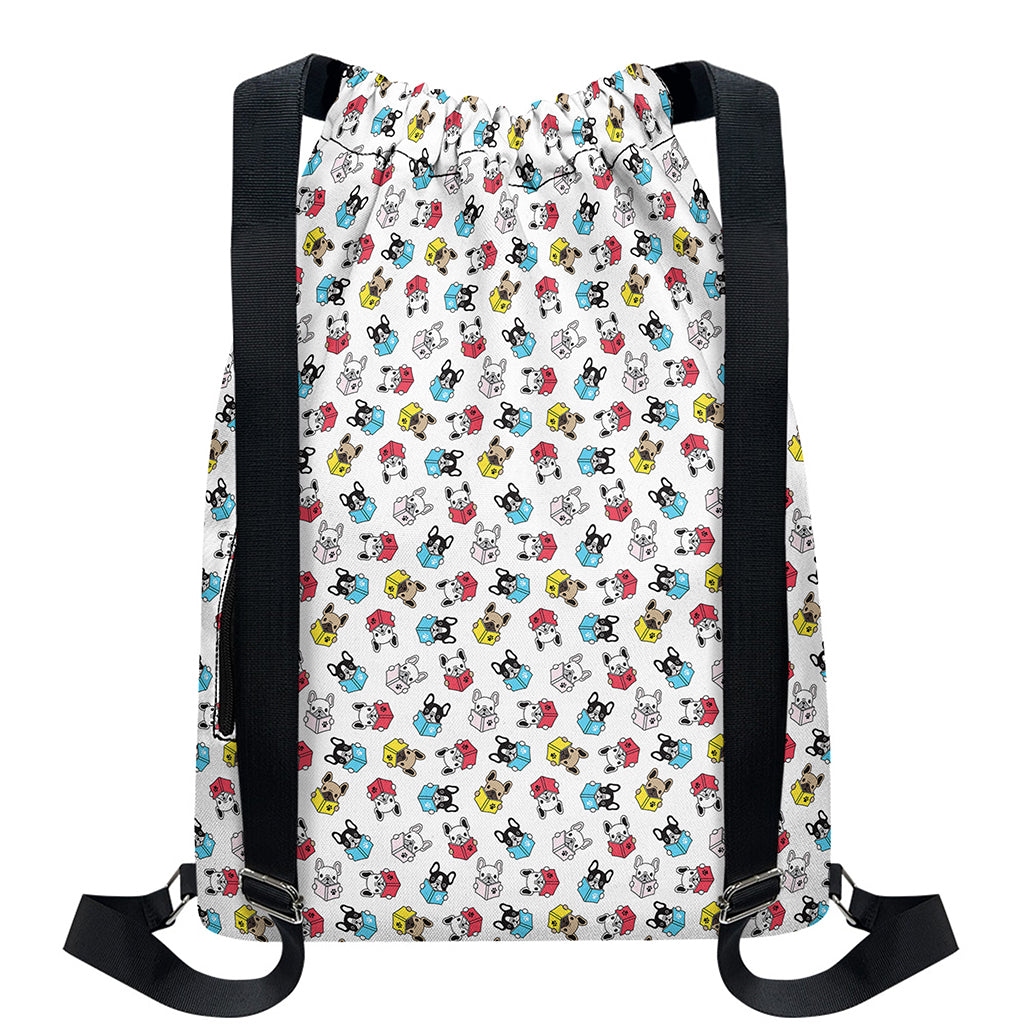 French Bulldog Reading Book Print Drawstring Backpack