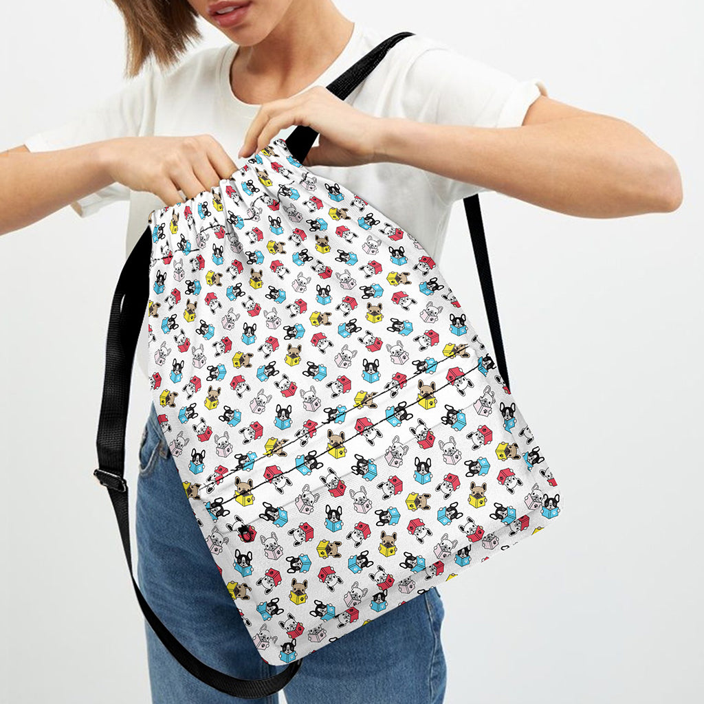 French Bulldog Reading Book Print Drawstring Backpack