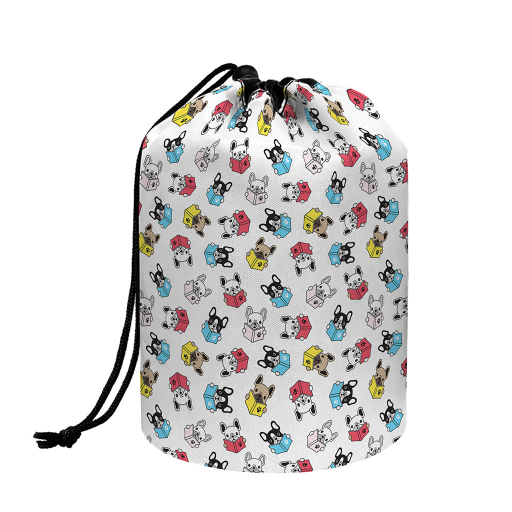 French Bulldog Reading Book Print Drawstring Makeup Bag