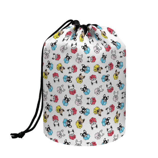 French Bulldog Reading Book Print Drawstring Makeup Bag