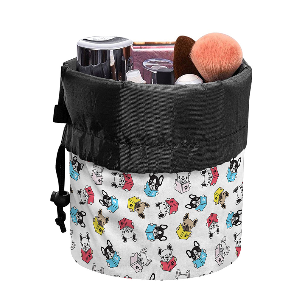 French Bulldog Reading Book Print Drawstring Makeup Bag