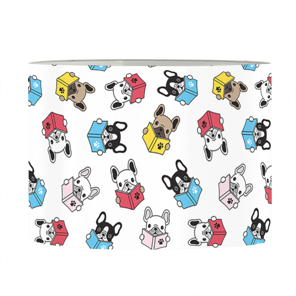 French Bulldog Reading Book Print Drum Lamp Shade
