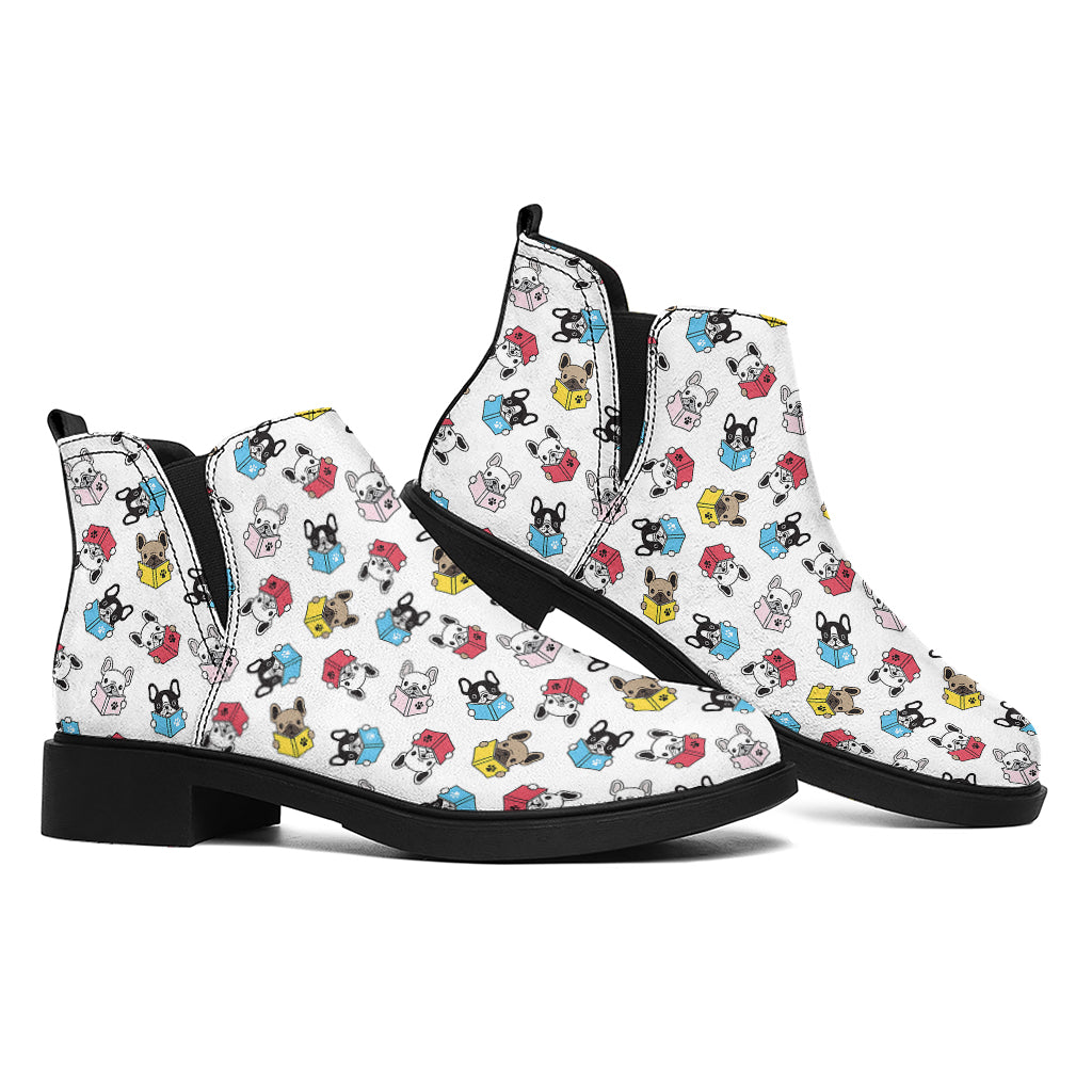 French Bulldog Reading Book Print Flat Ankle Boots