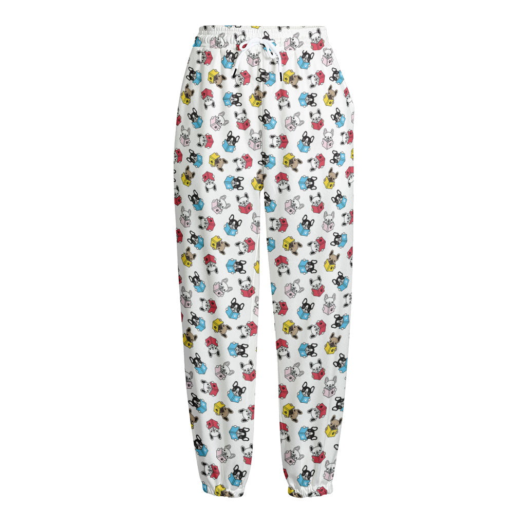 French Bulldog Reading Book Print Fleece Lined Knit Pants