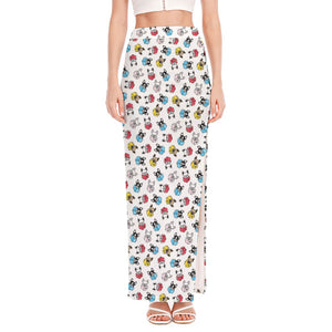 French Bulldog Reading Book Print High Slit Maxi Skirt