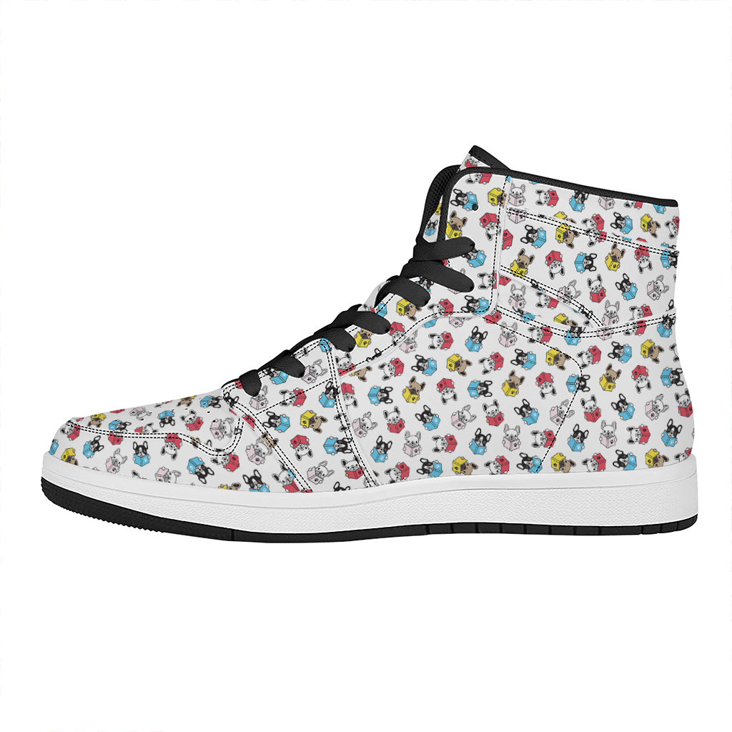 French Bulldog Reading Book Print High Top Leather Sneakers