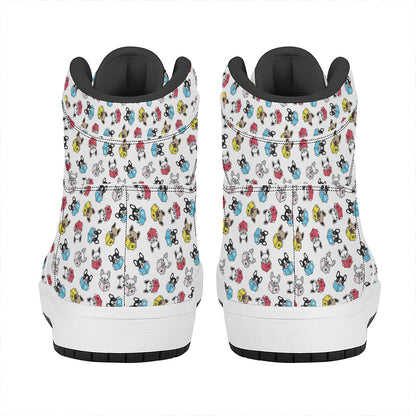 French Bulldog Reading Book Print High Top Leather Sneakers