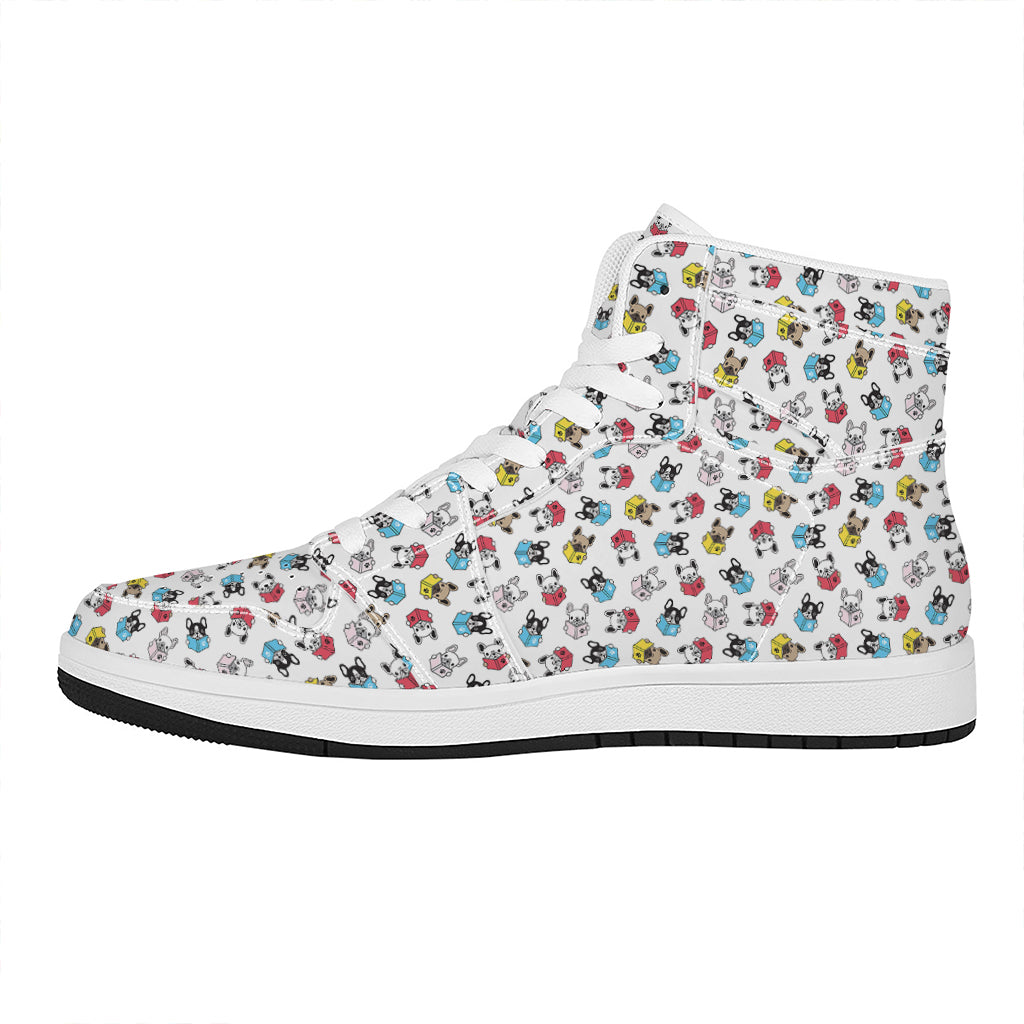 French Bulldog Reading Book Print High Top Leather Sneakers