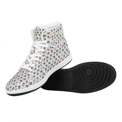 French Bulldog Reading Book Print High Top Leather Sneakers