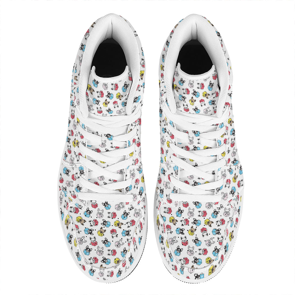 French Bulldog Reading Book Print High Top Leather Sneakers